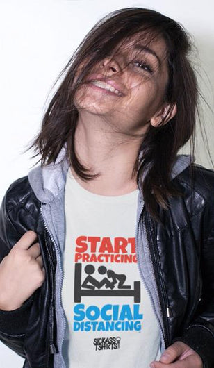 Social Distancing - Women’s Premium White Tee T-Shirts SICKASS TSHIRTS 