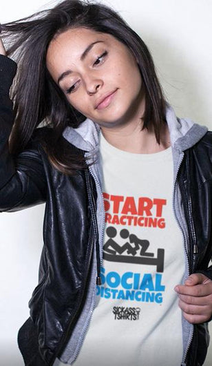 Social Distancing - Women’s Premium White Tee T-Shirts SICKASS TSHIRTS 